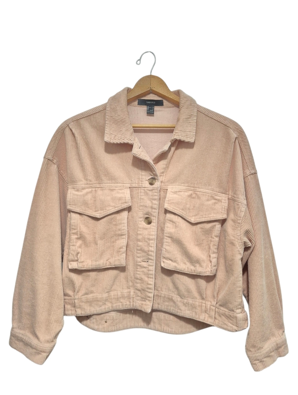 Forever 21 Corduroy Boxy Fit Crop Jacket SIZE LARGE Soft Pink 100% Cotton